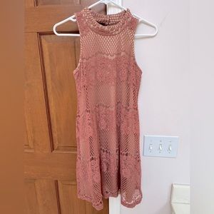 Love Fire Juniors dark peach lined lace dress